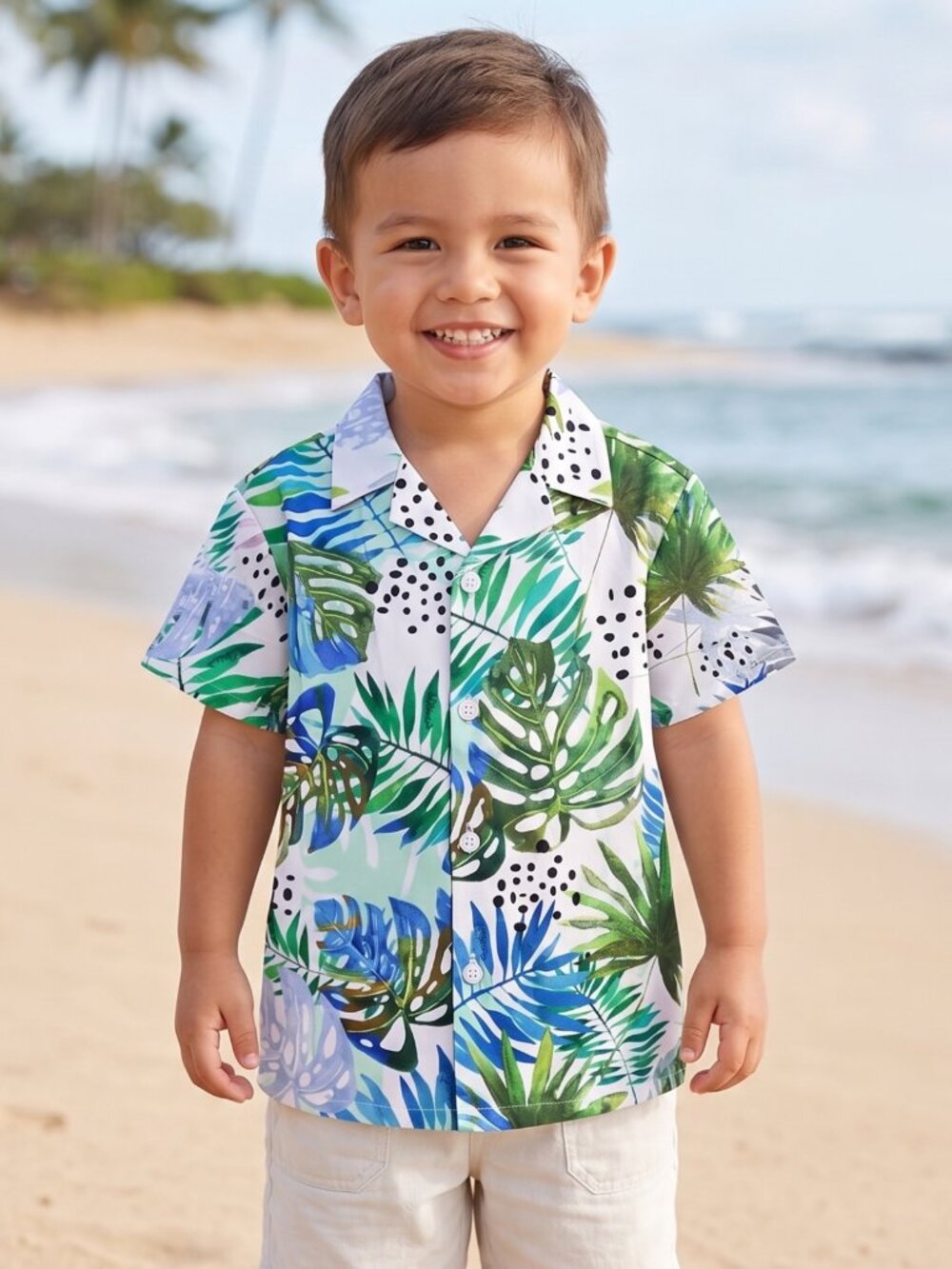 NWT | Sangtree Boys Tropical Monstera Leaf Button Up Short Sleeve Shirt | Size 3